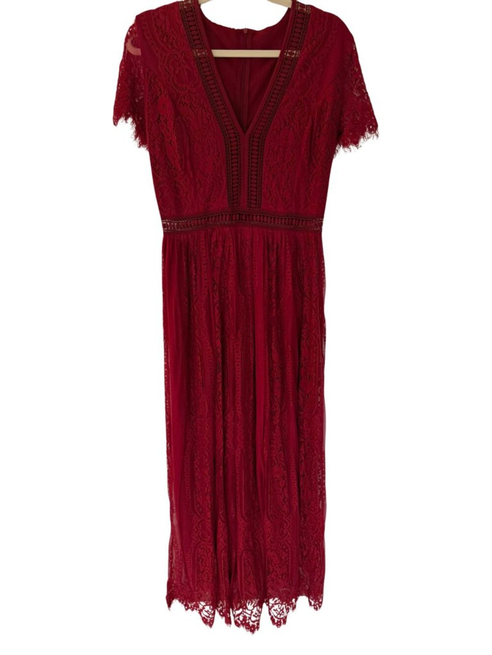 Unbranded Burgundy Red Lace Maxi Dress Deep V-Neck Wedding Guest S